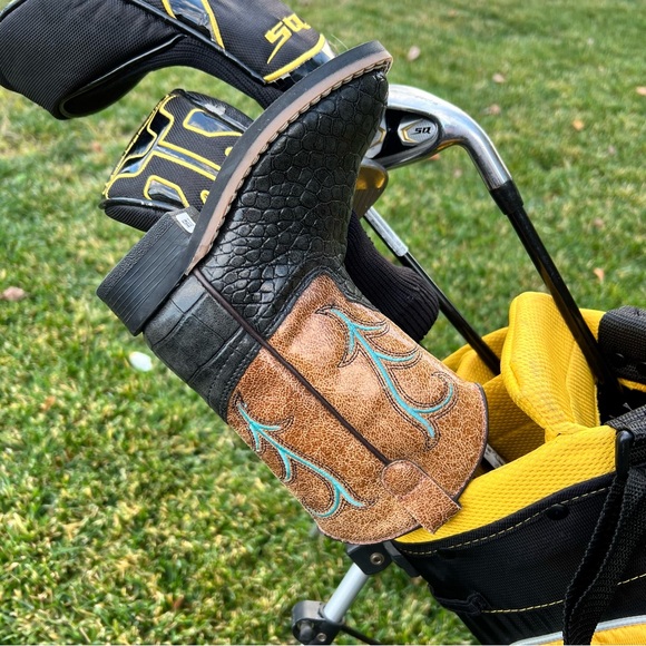 Custom Western Cowboy Boot OldWest Golf Club Putter Head Cover Brown Black NEW - Picture 1 of 7